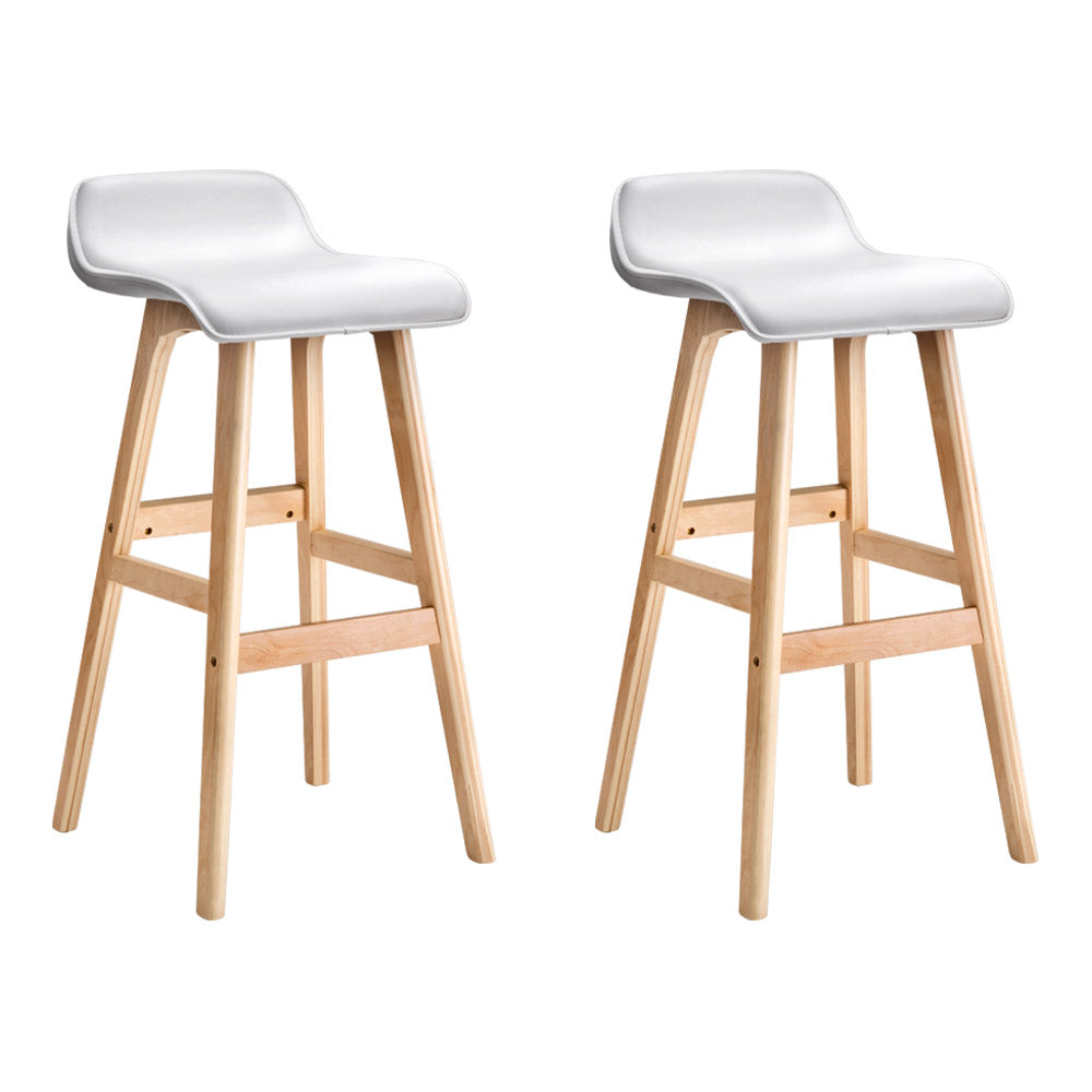 Sliva PU Leather Kitchen Bar Stool Set of 2 – White & Wood