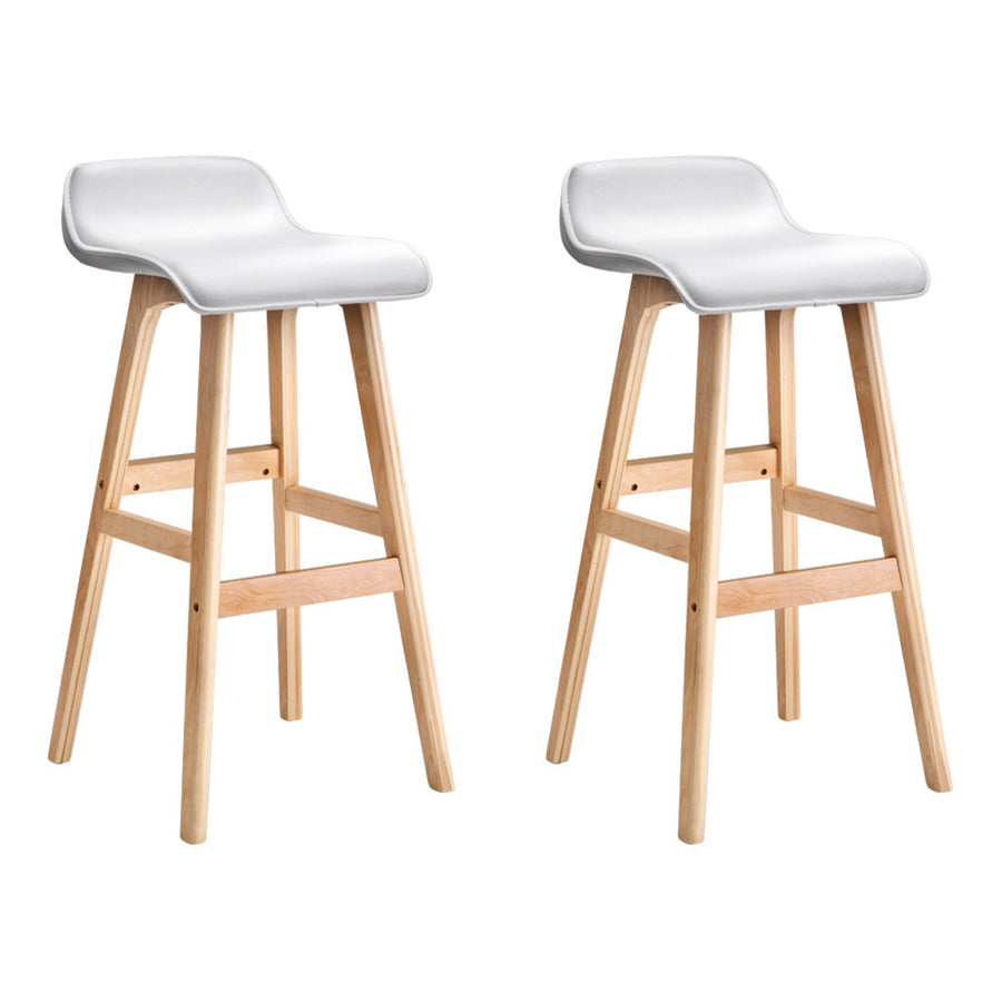 Sliva PU Leather Kitchen Bar Stool Set of 2 – White & Wood