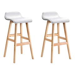 Artiss Set of 2 PU Leather Wood Wave Style Bar Stool - White