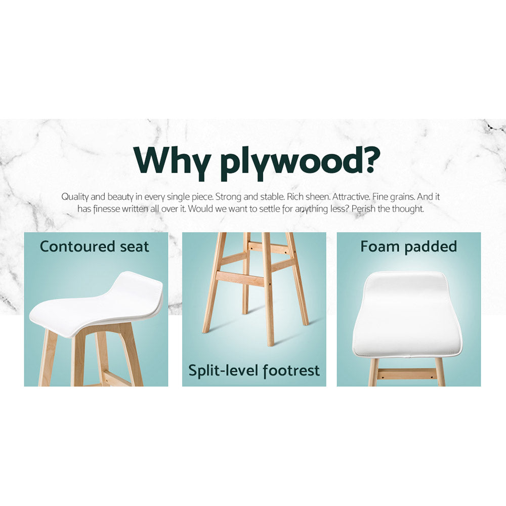 Sliva PU Leather Kitchen Bar Stool Set of 2 – White & Wood