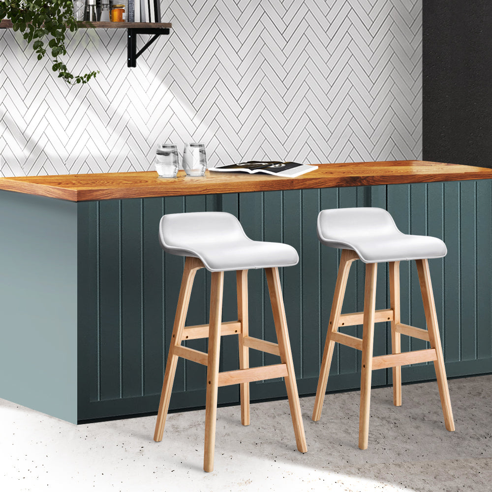 Sliva PU Leather Kitchen Bar Stool Set of 2 – White & Wood