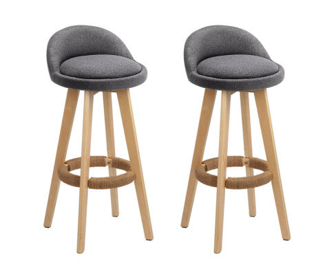 Dalvey Fabric Wooden Swivel Bar Stool Set of 2 – Grey