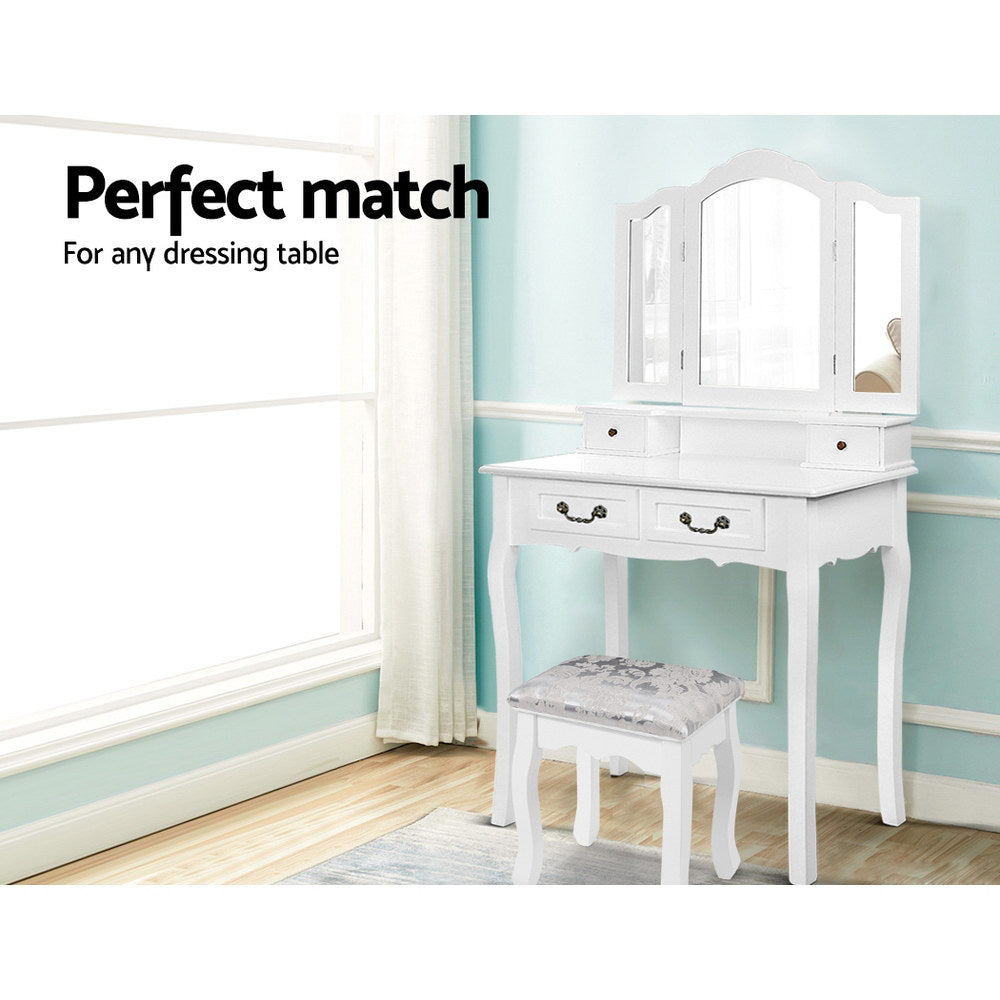 Avalon Velvet Vanity Stool – White