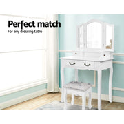 Avalon Velvet Vanity Stool – White