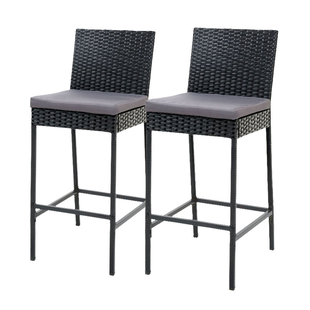 Marina Outdoor Wicker Bar Stool Set of 2 – Black