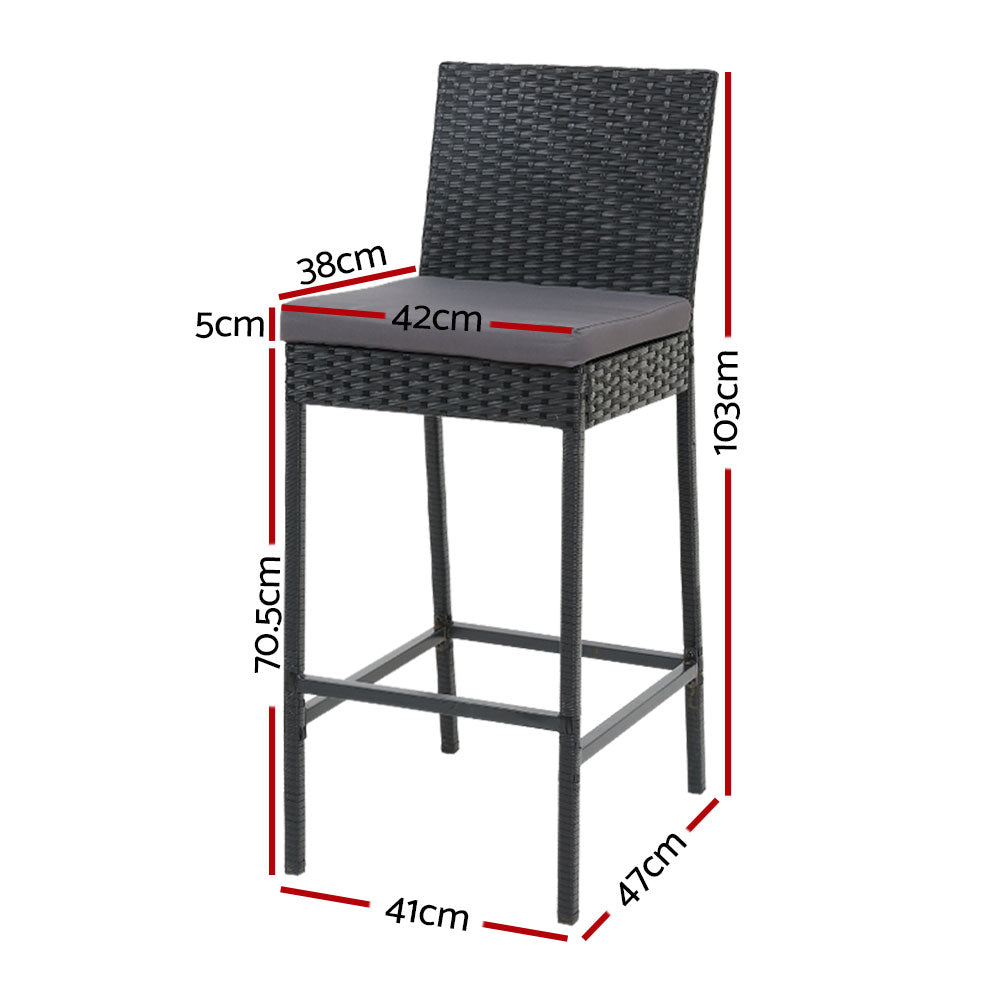 Marina Outdoor Wicker Bar Stool Set of 2 – Black