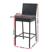 Marina Outdoor Wicker Bar Stool Set of 2 – Black