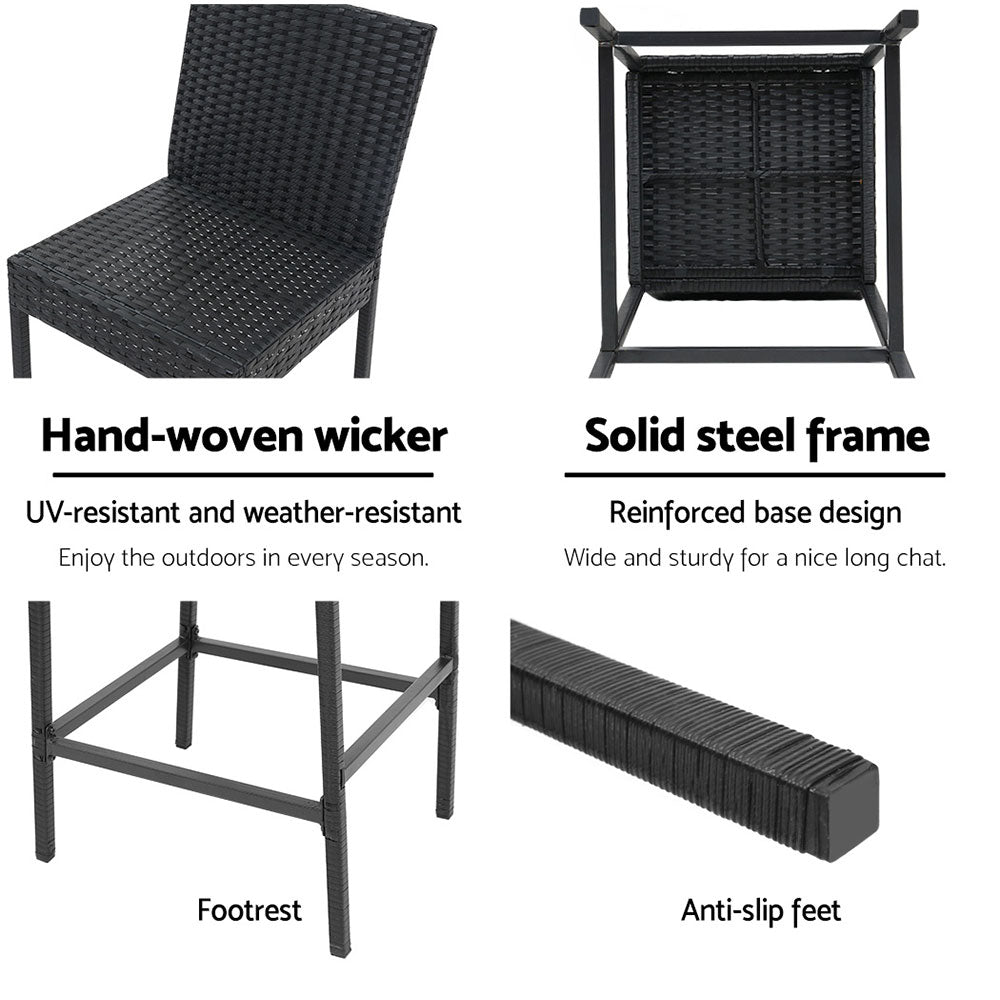Marina Outdoor Wicker Bar Stool Set of 2 – Black