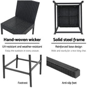 Marina Outdoor Wicker Bar Stool Set of 2 – Black