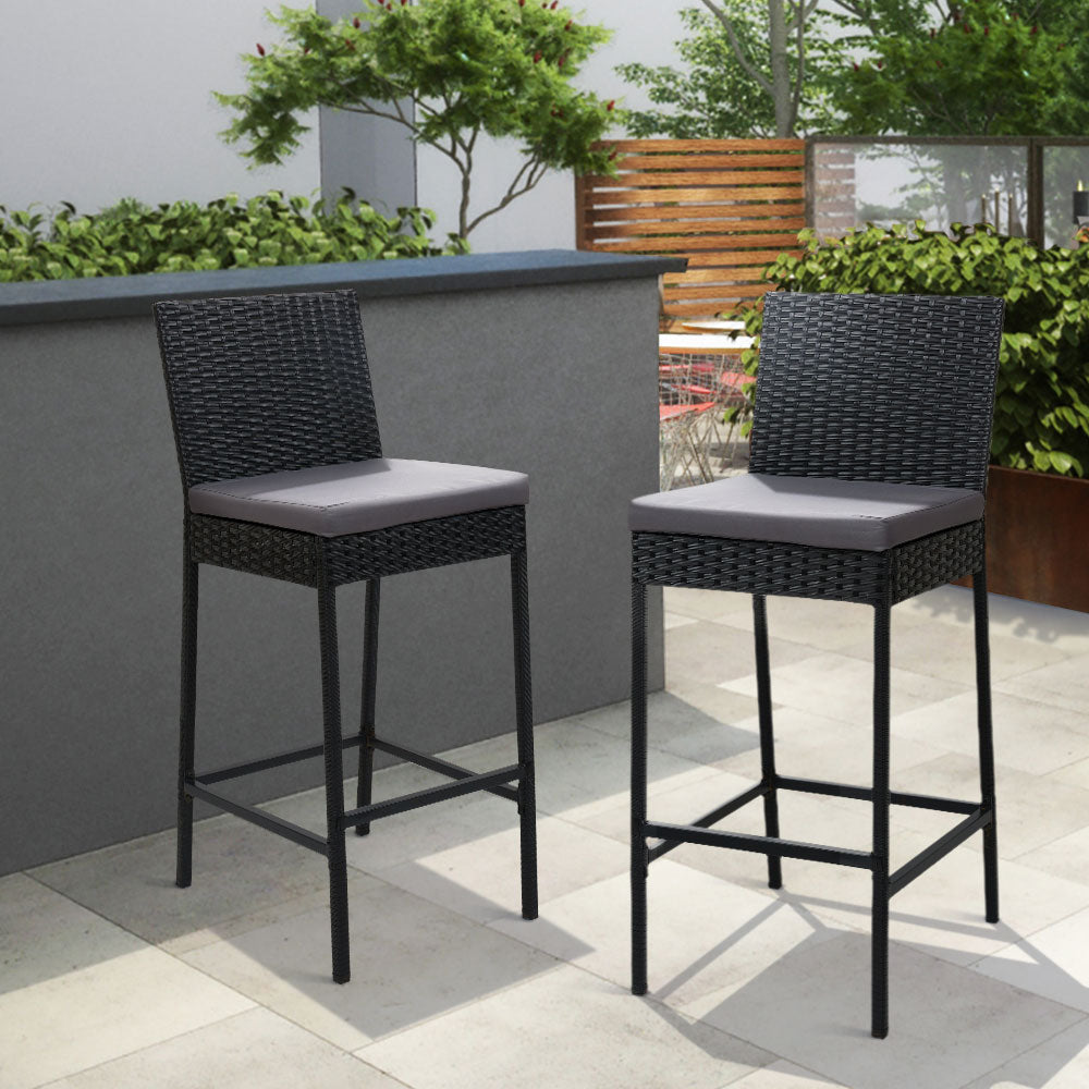 Marina Outdoor Wicker Bar Stool Set of 2 – Black