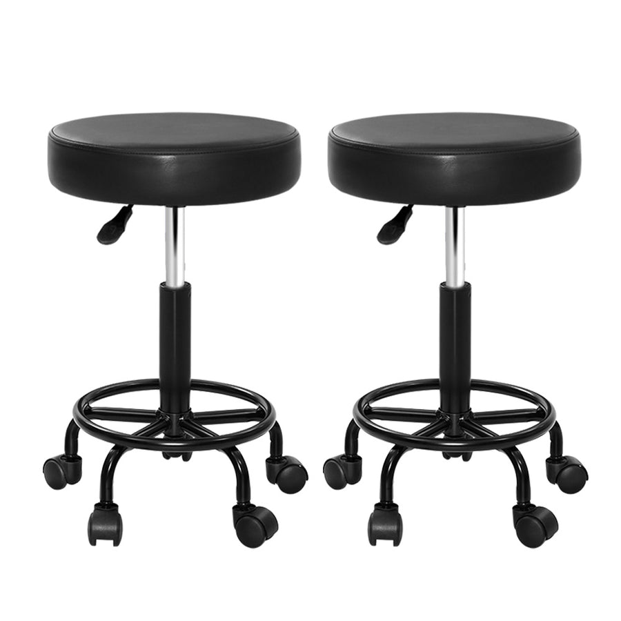 Bailey PU Leather Gas-Lift Swivel Bar Stool Set of 2 – Black
