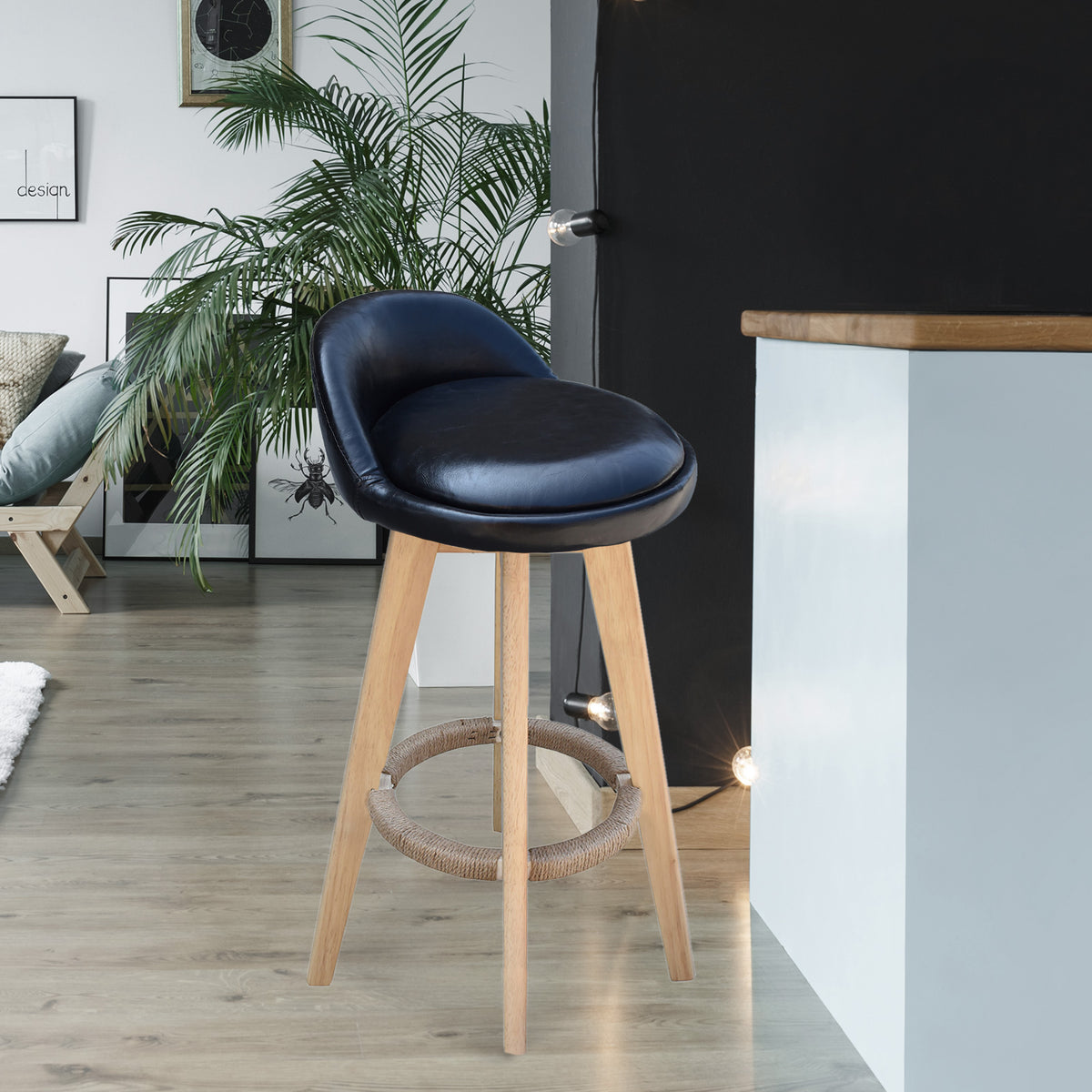 Phoenix Fabric Swivel Bar Stool – Black