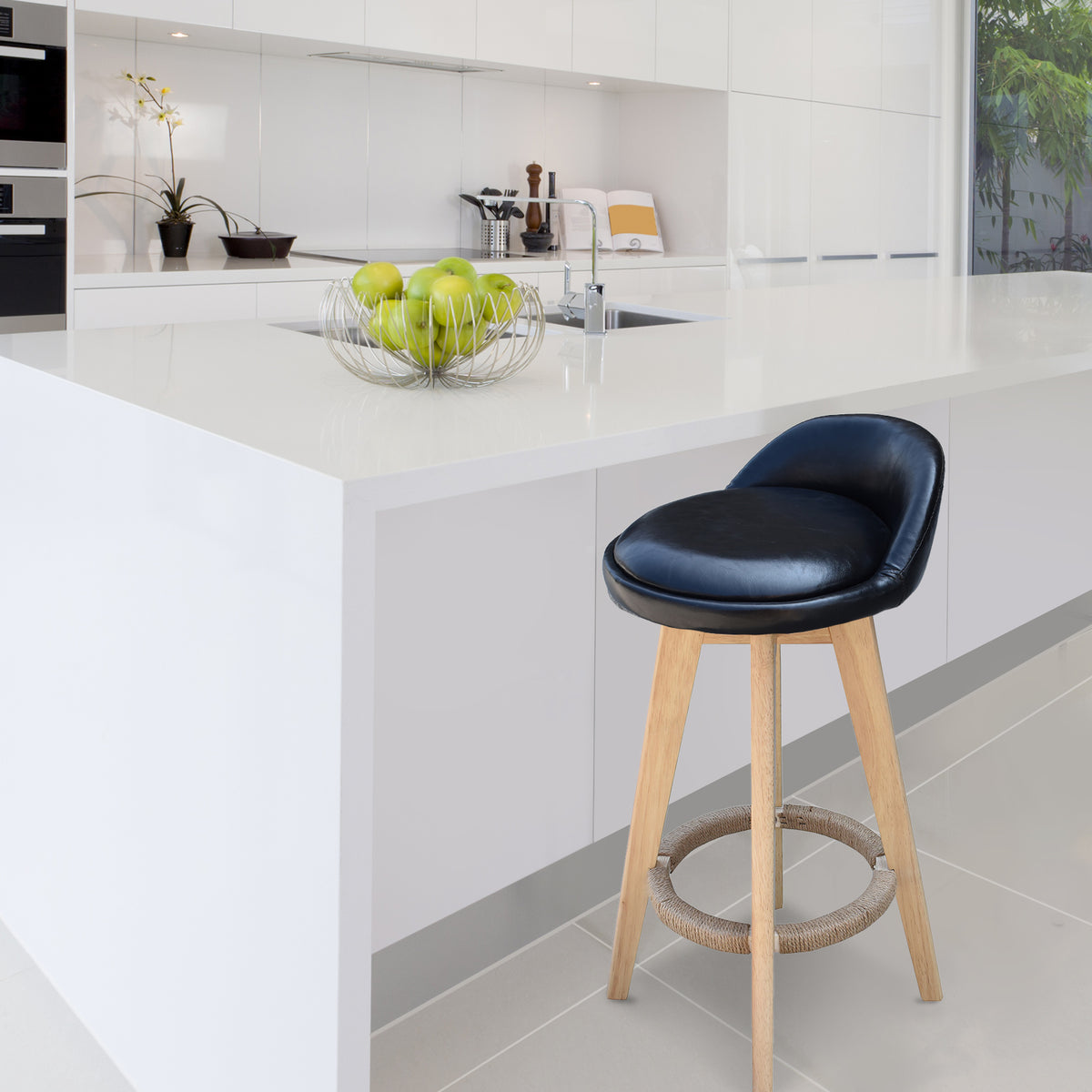 Phoenix Fabric Swivel Bar Stool – Black