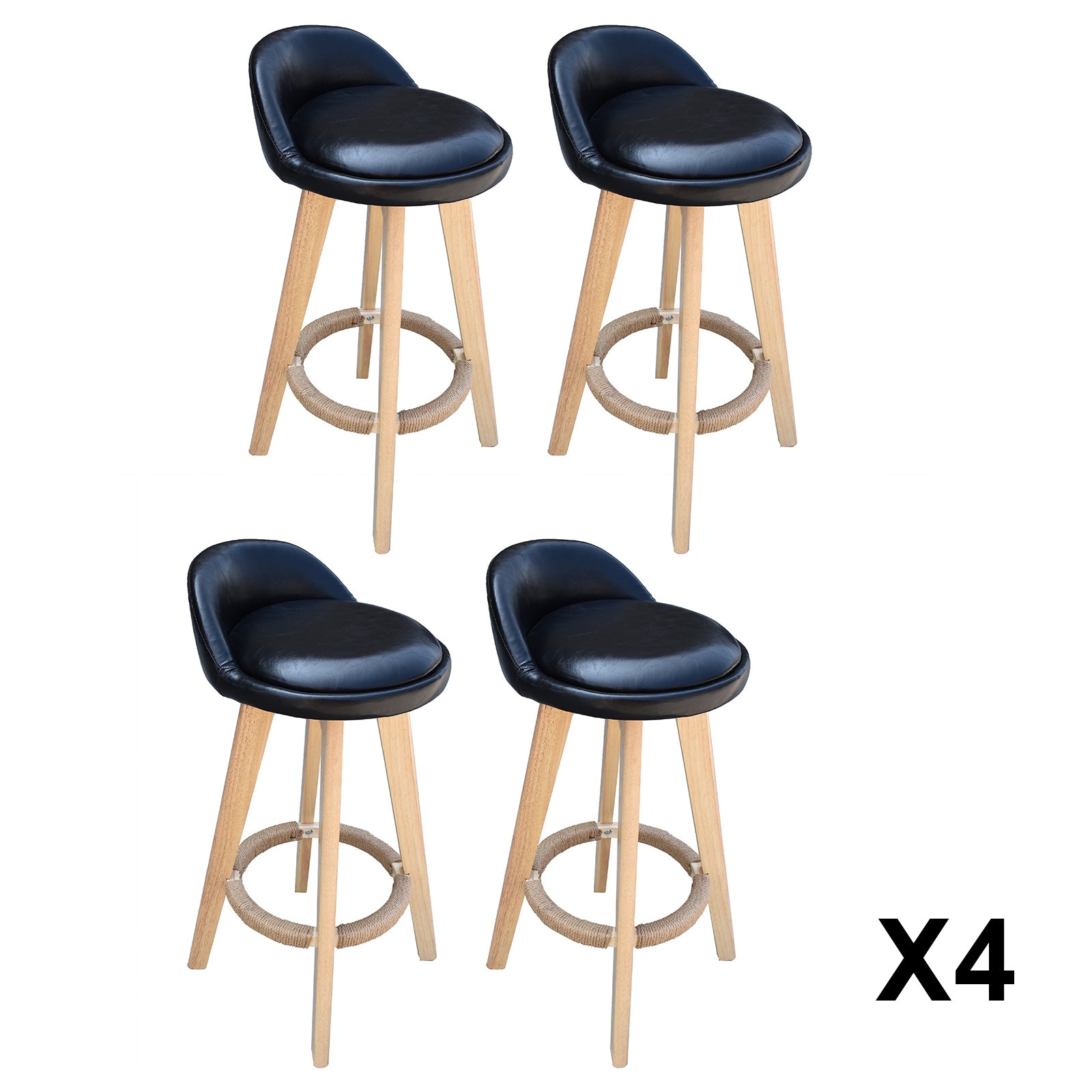 Milano Decor Phoenix Barstool Black Chairs Kitchen Dining Chair Bar Stool - Four Pack - Black