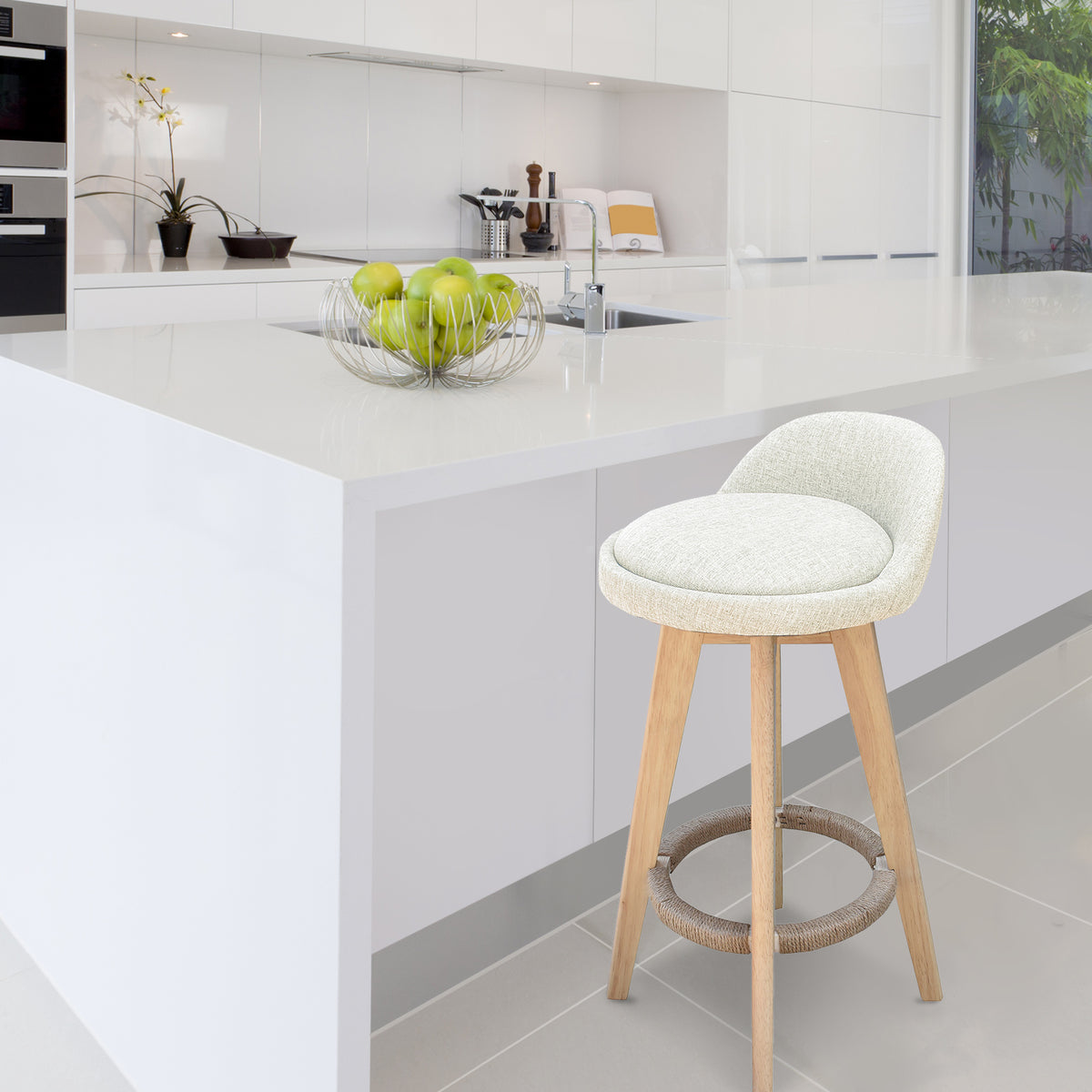 Phoenix Fabric Swivel Bar Stool – Cream
