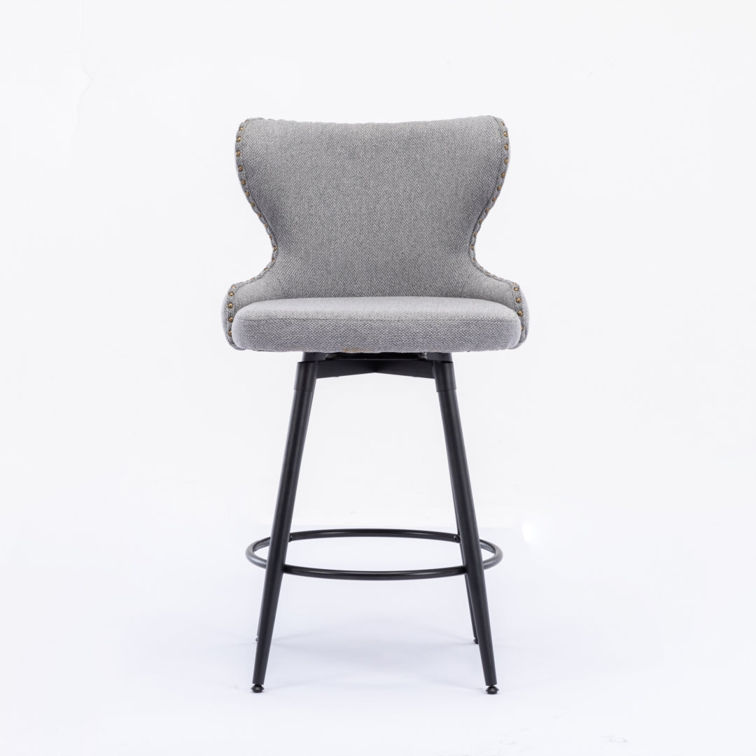Caspian Fabric Swivel Bar Stool Set of 2 – Dark Grey