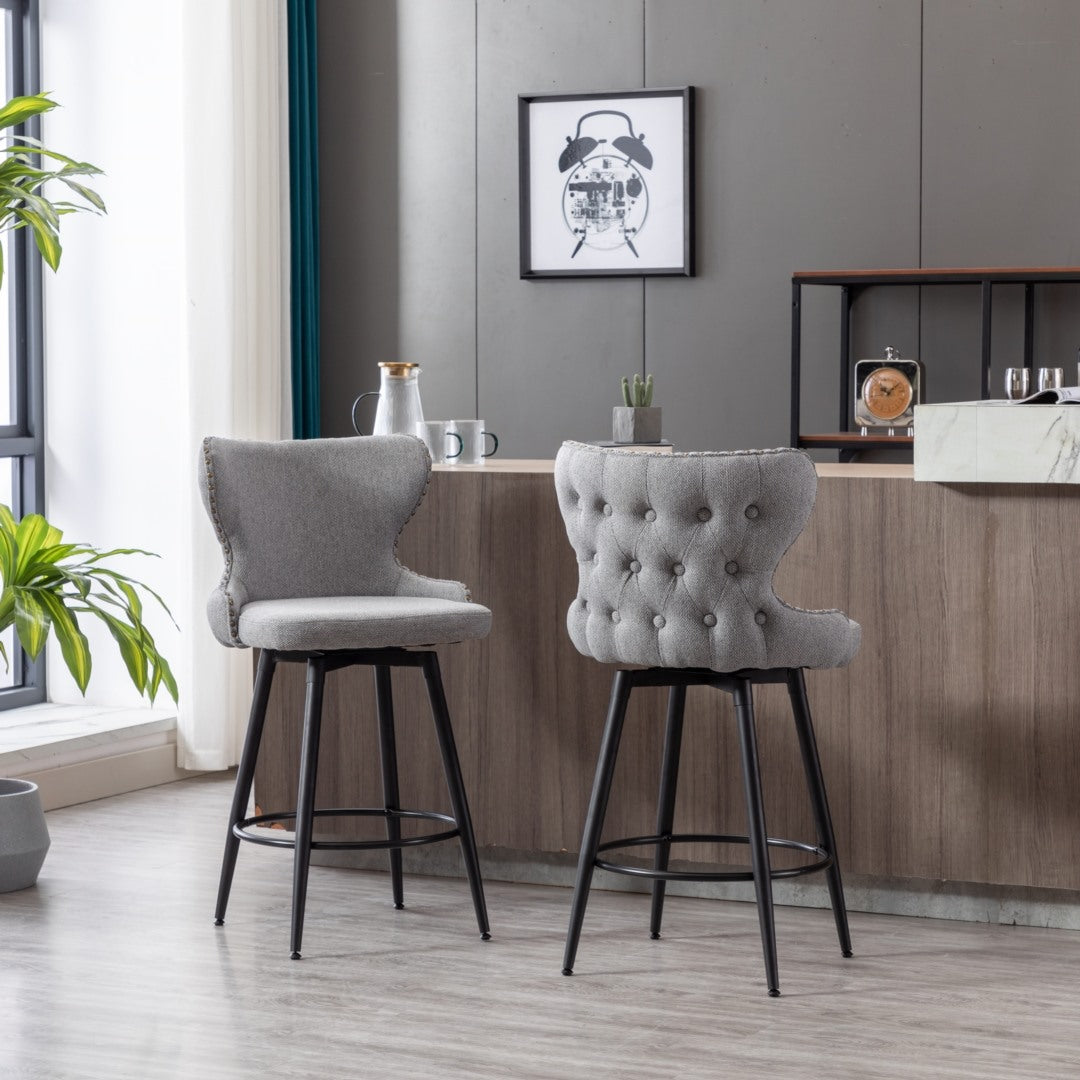 Caspian Fabric Swivel Bar Stool Set of 2 – Dark Grey
