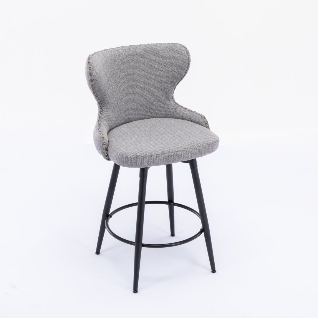 Caspian Fabric Swivel Bar Stool Set of 2 – Dark Grey