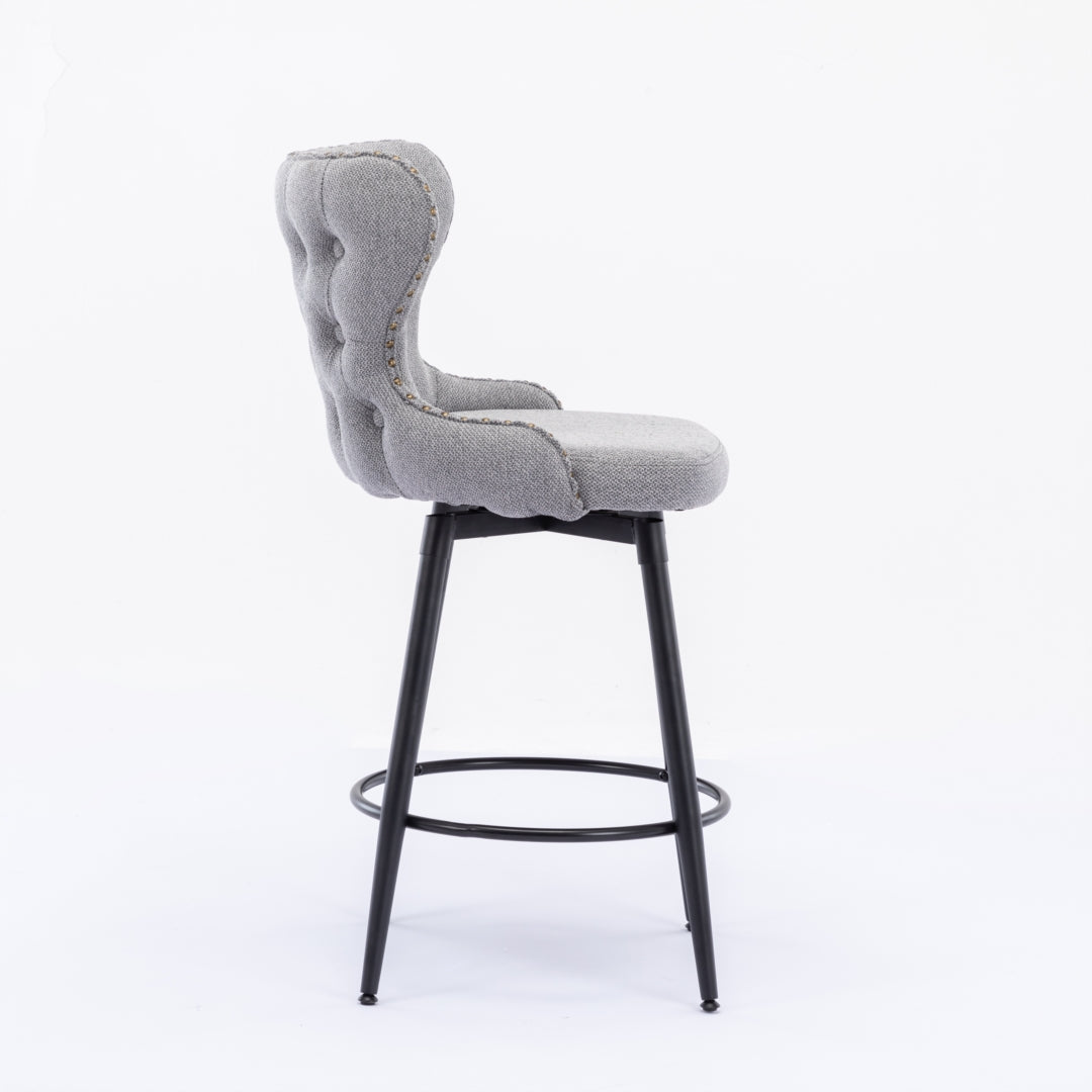Caspian Fabric Swivel Bar Stool Set of 2 – Dark Grey