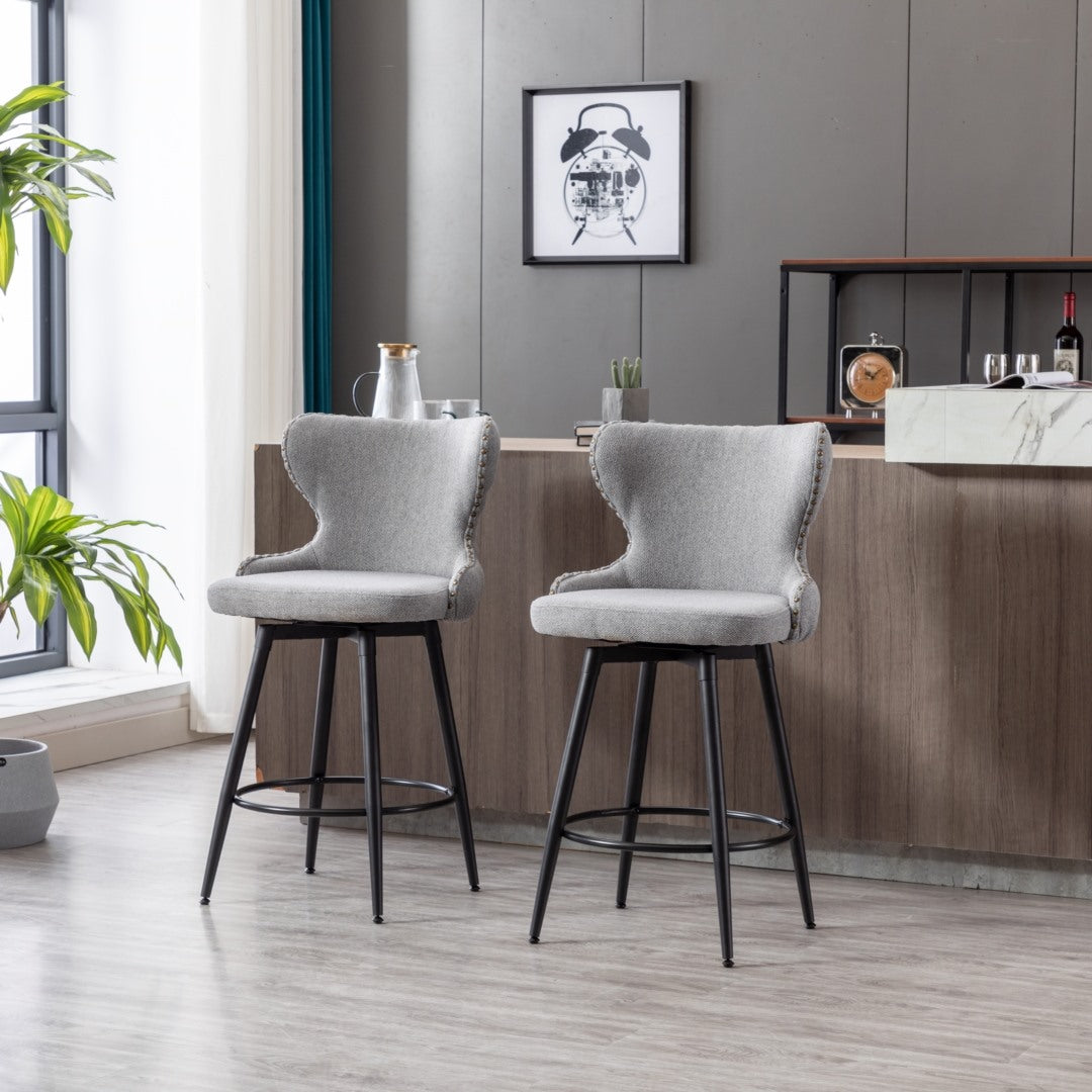 Caspian Fabric Swivel Bar Stool Set of 2 – Dark Grey