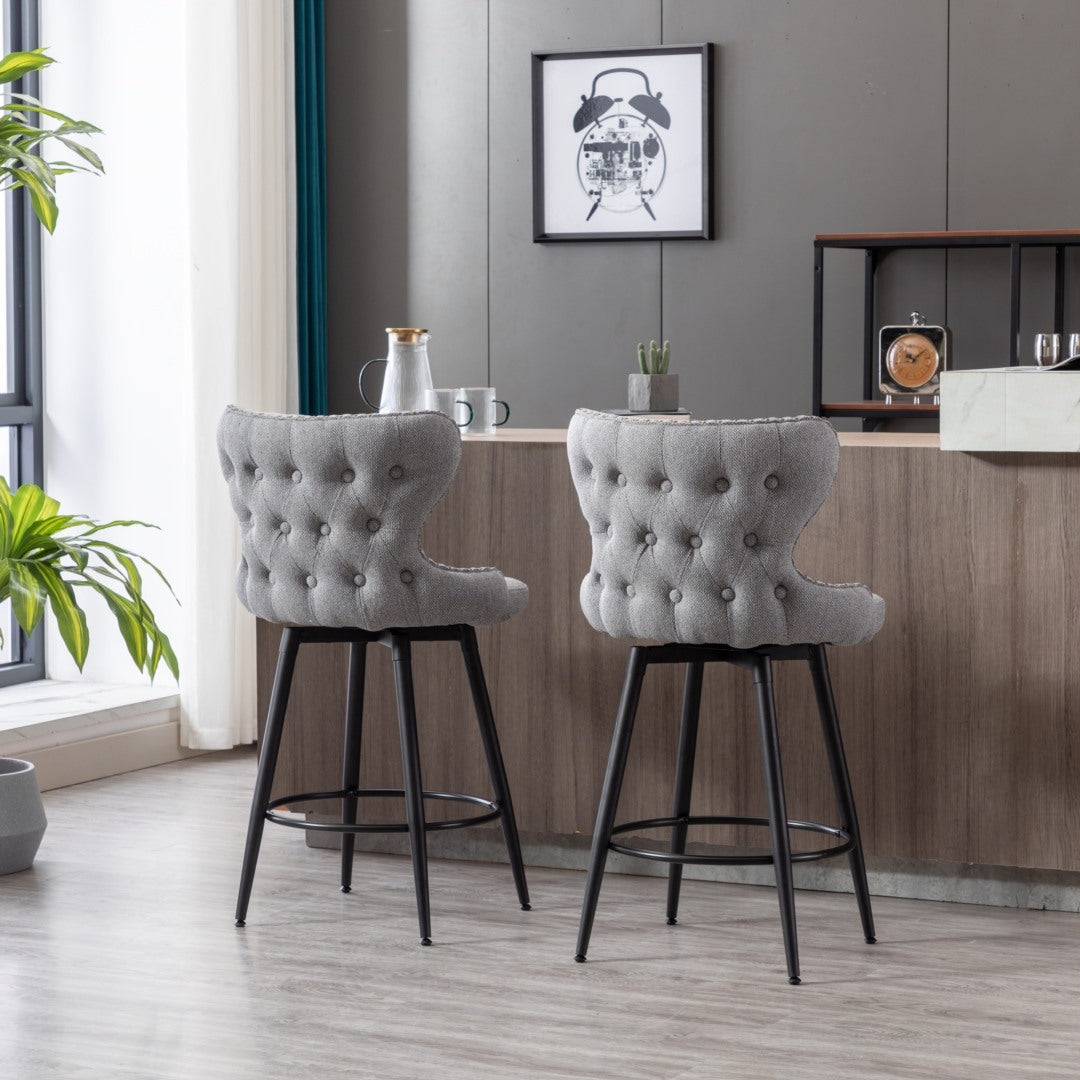 Caspian Fabric Swivel Bar Stool Set of 2 – Dark Grey