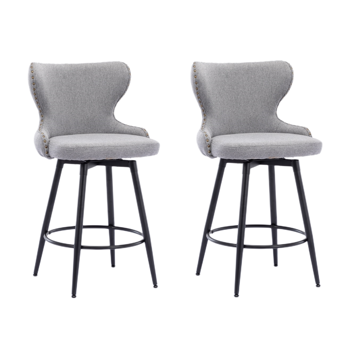 Caspian Fabric Swivel Bar Stool Set of 2 – Dark Grey