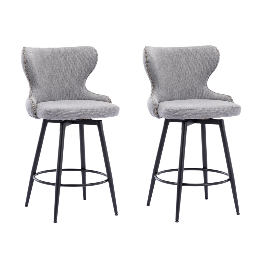 Caspian Fabric Swivel Bar Stool Set of 2 – Dark Grey
