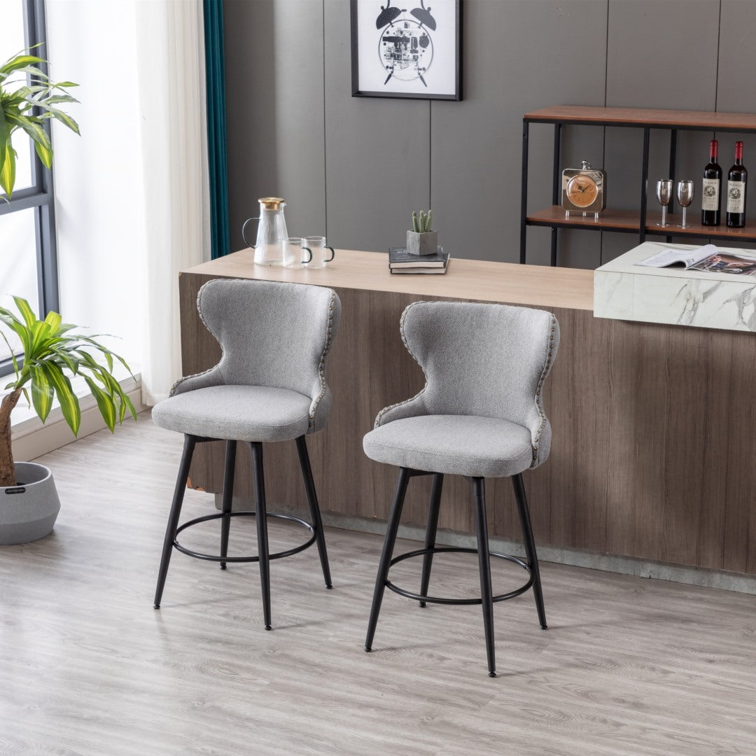 Caspian Fabric Swivel Bar Stool Set of 2 – Dark Grey