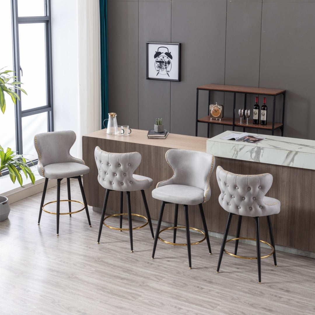 Carson Fabric Swivel Bar Stool Set of 2 – Light Grey
