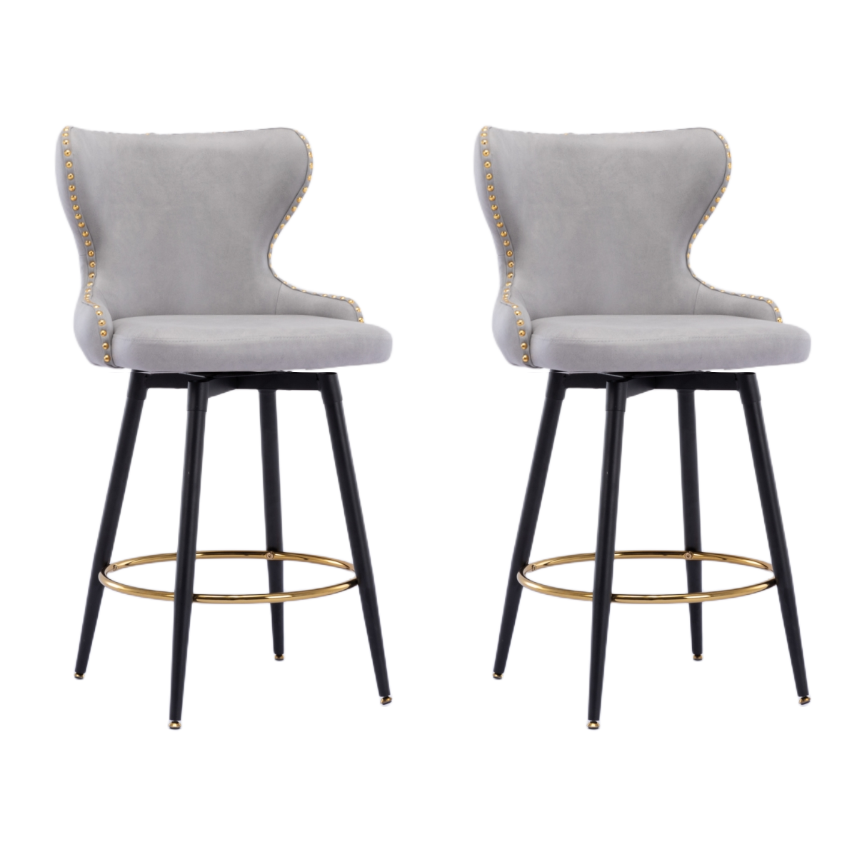 Carson Fabric Swivel Bar Stool Set of 2 – Light Grey