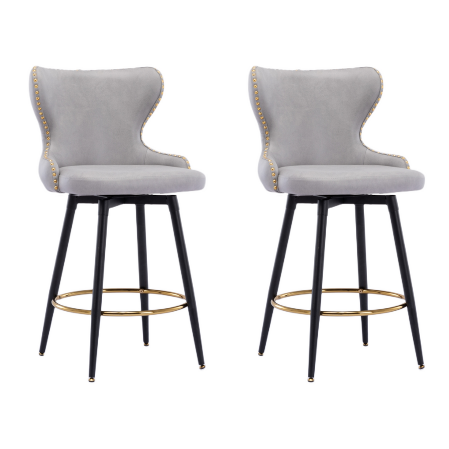Carson Fabric Swivel Bar Stool Set of 2 – Light Grey