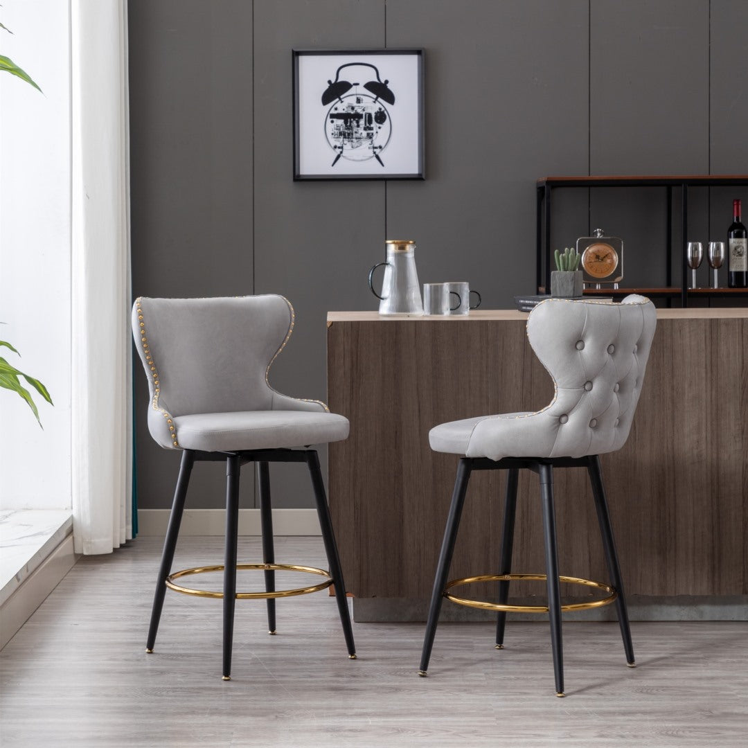 Carson Fabric Swivel Bar Stool Set of 2 – Light Grey