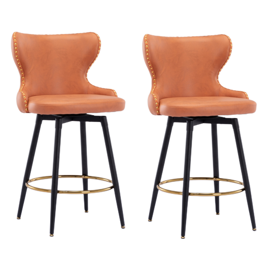 Celeste Fabric Swivel Bar Stool Set of 2 – Orange