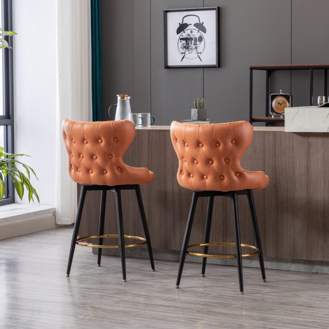 Celeste Fabric Swivel Bar Stool Set of 2 – Orange