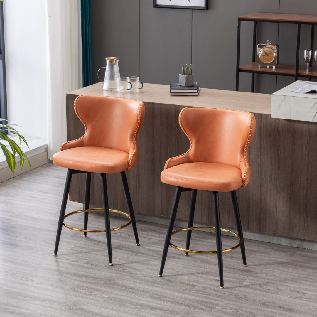 Celeste Fabric Swivel Bar Stool Set of 2 – Orange