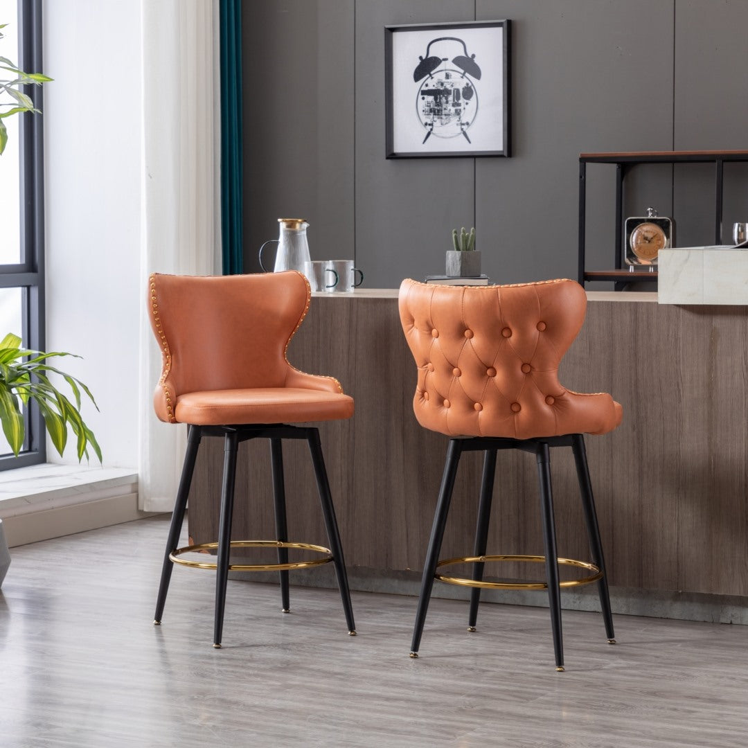Celeste Fabric Swivel Bar Stool Set of 2 – Orange