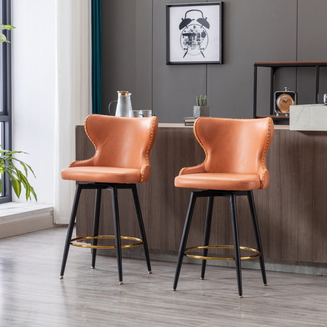 Celeste Fabric Swivel Bar Stool Set of 2 – Orange