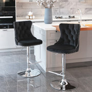 Calista Velvet Gas-Lift Swivel Bar Stool Set of 2 – Black