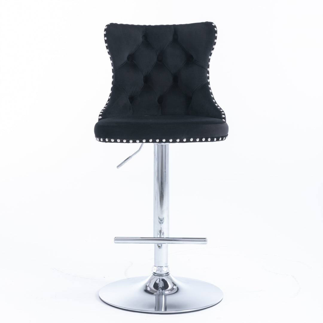 Calista Velvet Gas-Lift Swivel Bar Stool Set of 2 – Black