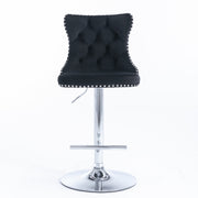 Calista Velvet Gas-Lift Swivel Bar Stool Set of 2 – Black