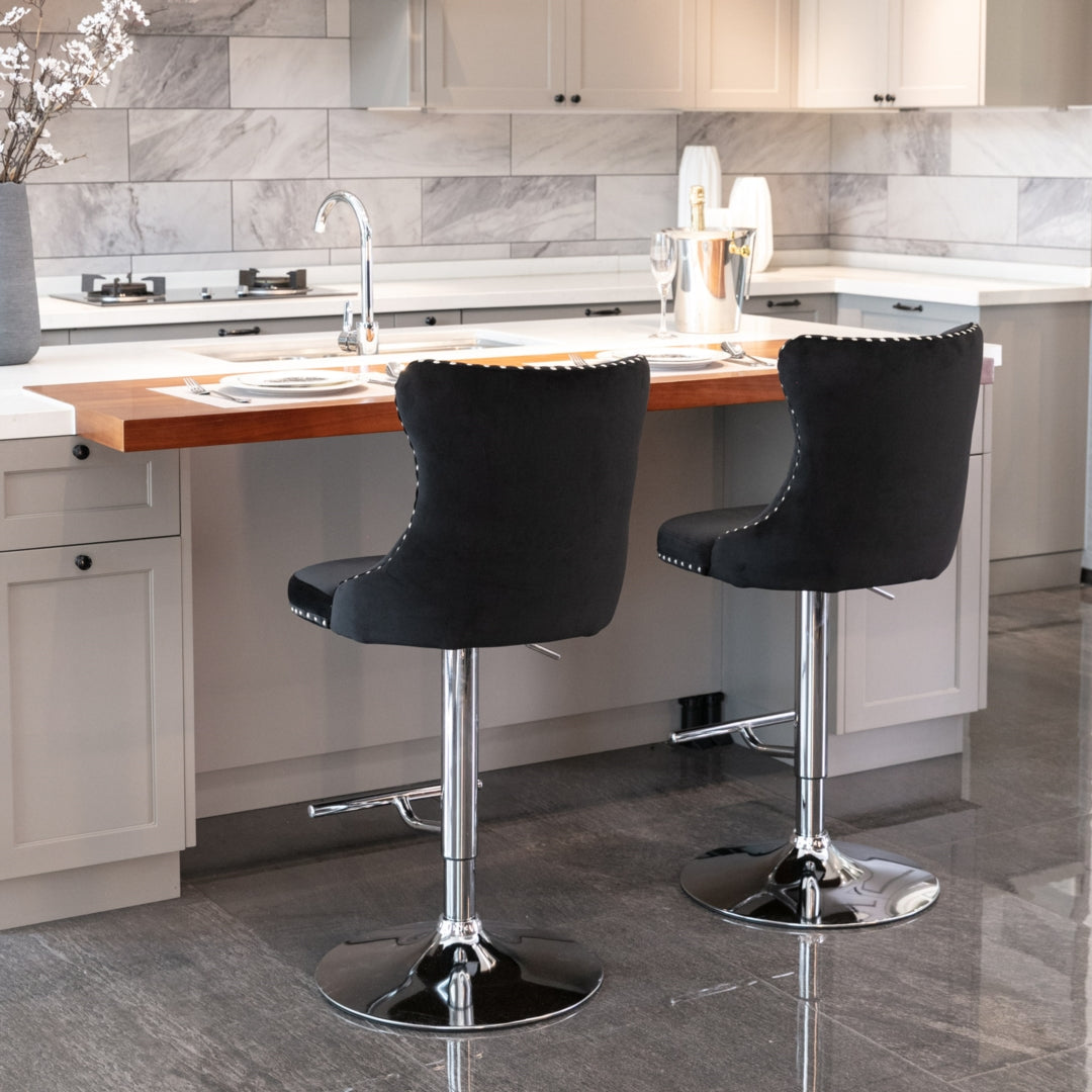 Calista Velvet Gas-Lift Swivel Bar Stool Set of 2 – Black