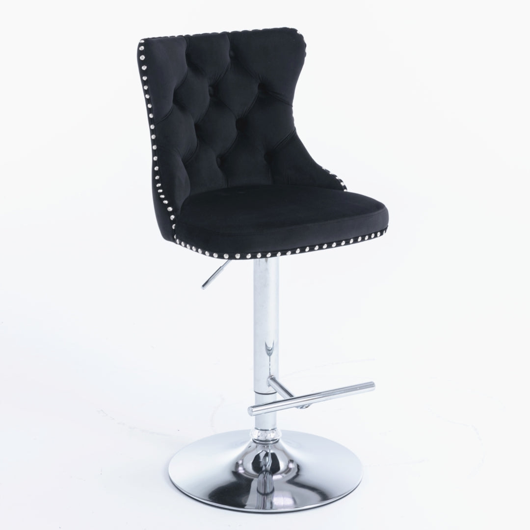 Calista Velvet Gas-Lift Swivel Bar Stool Set of 2 – Black