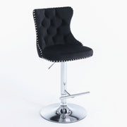 Calista Velvet Gas-Lift Swivel Bar Stool Set of 2 – Black
