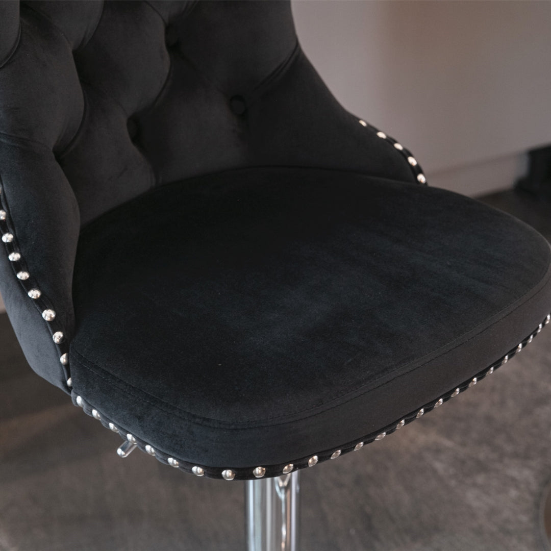 Calista Velvet Gas-Lift Swivel Bar Stool Set of 2 – Black