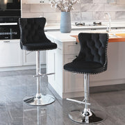 Calista Velvet Gas-Lift Swivel Bar Stool Set of 2 – Black