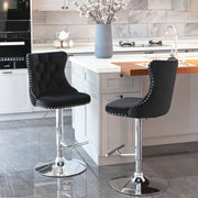 Calista Velvet Gas-Lift Swivel Bar Stool Set of 2 – Black