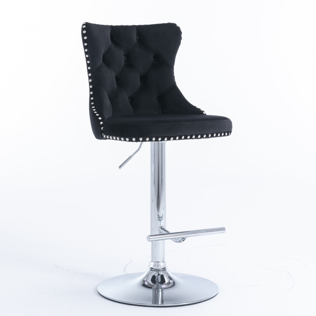 Calista Velvet Gas-Lift Swivel Bar Stool Set of 2 – Black