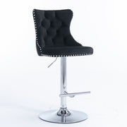 Calista Velvet Gas-Lift Swivel Bar Stool Set of 2 – Black