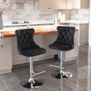 Calista Velvet Gas-Lift Swivel Bar Stool Set of 2 – Black