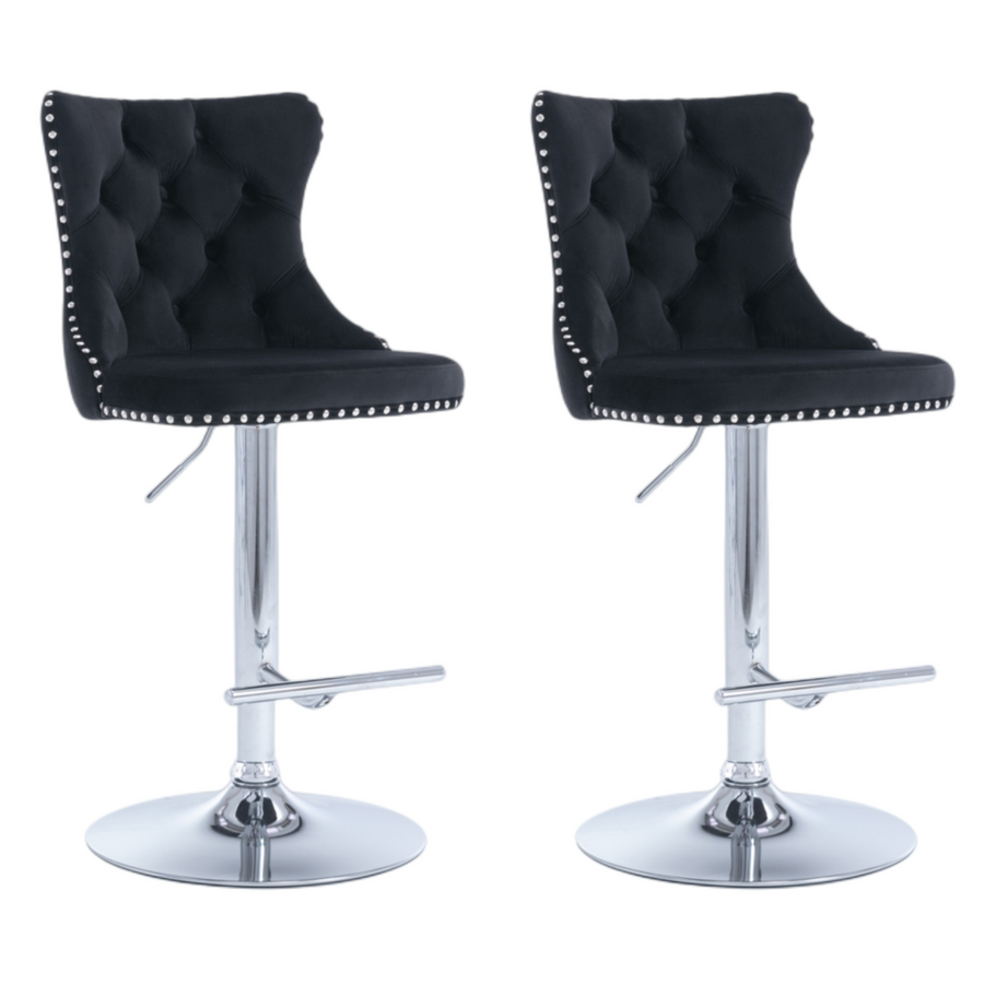 Calista Velvet Gas-Lift Swivel Bar Stool Set of 2 – Black